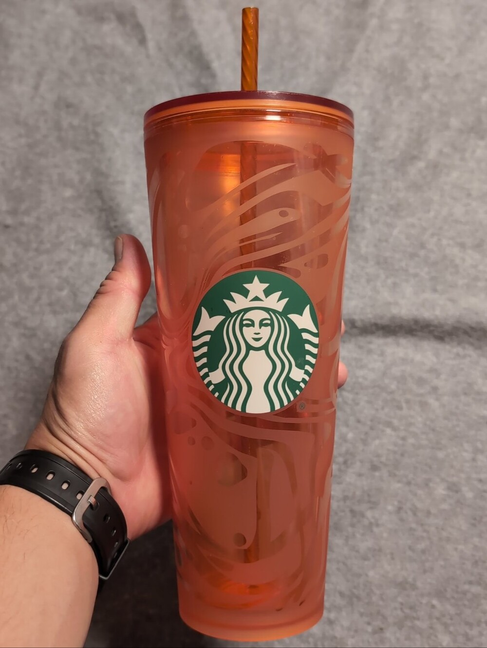 Starbucks Orange Amber Wave Swirl 24oz Cold Cup Venti Tumbler w/ Lid & Straw